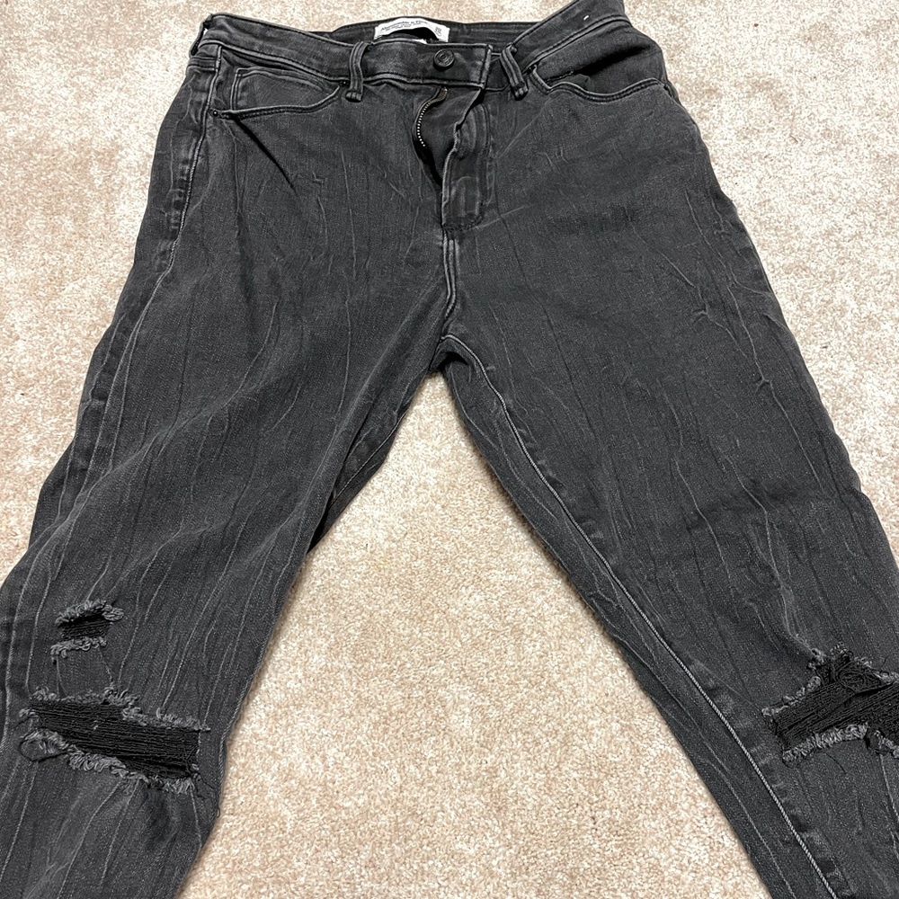 Abercrombie & Fitch Black High Waisted Distressed Skinny Jeans